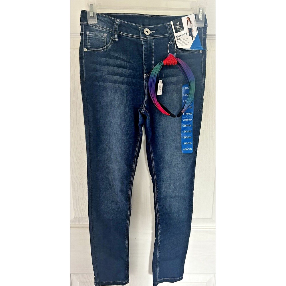 Girls Skinny Fit Jean Size L 10/12 Denim & Multi Colors Headband 26W X 22L